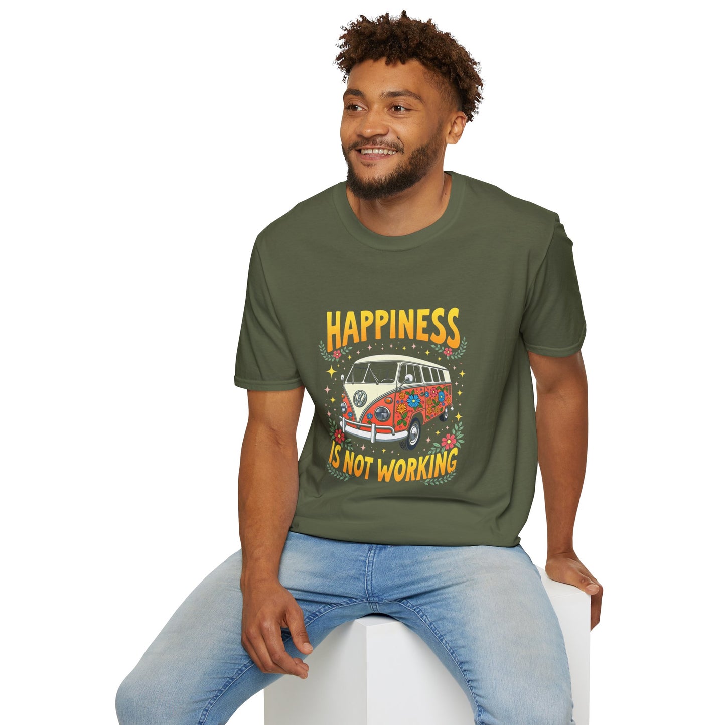 Ink Pulse Print - Vintage Hippie Tee - "Happiness is Not Working" (Produced in Australia)