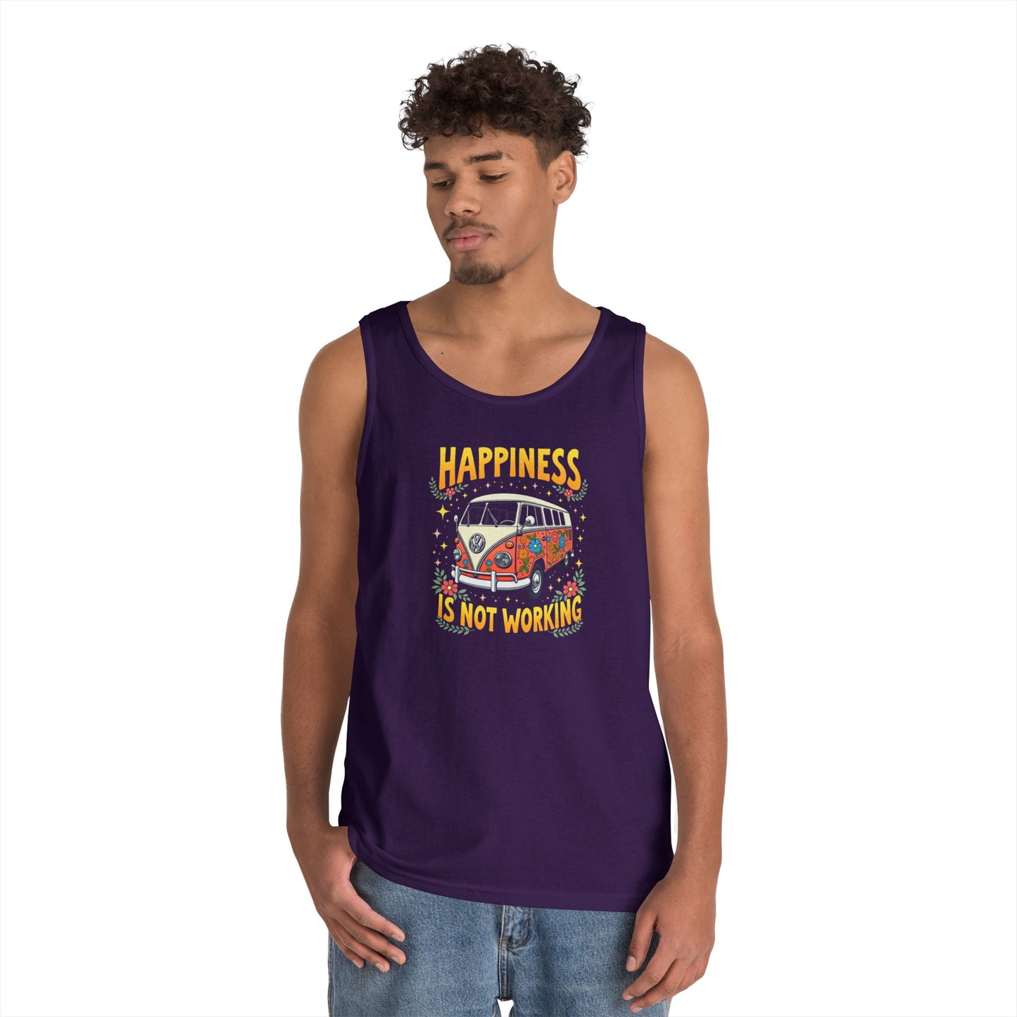 Ink Pulse Print - Vintage Camper Vibes Tank Top - Happiness is Not Working, (Produced in the USA)