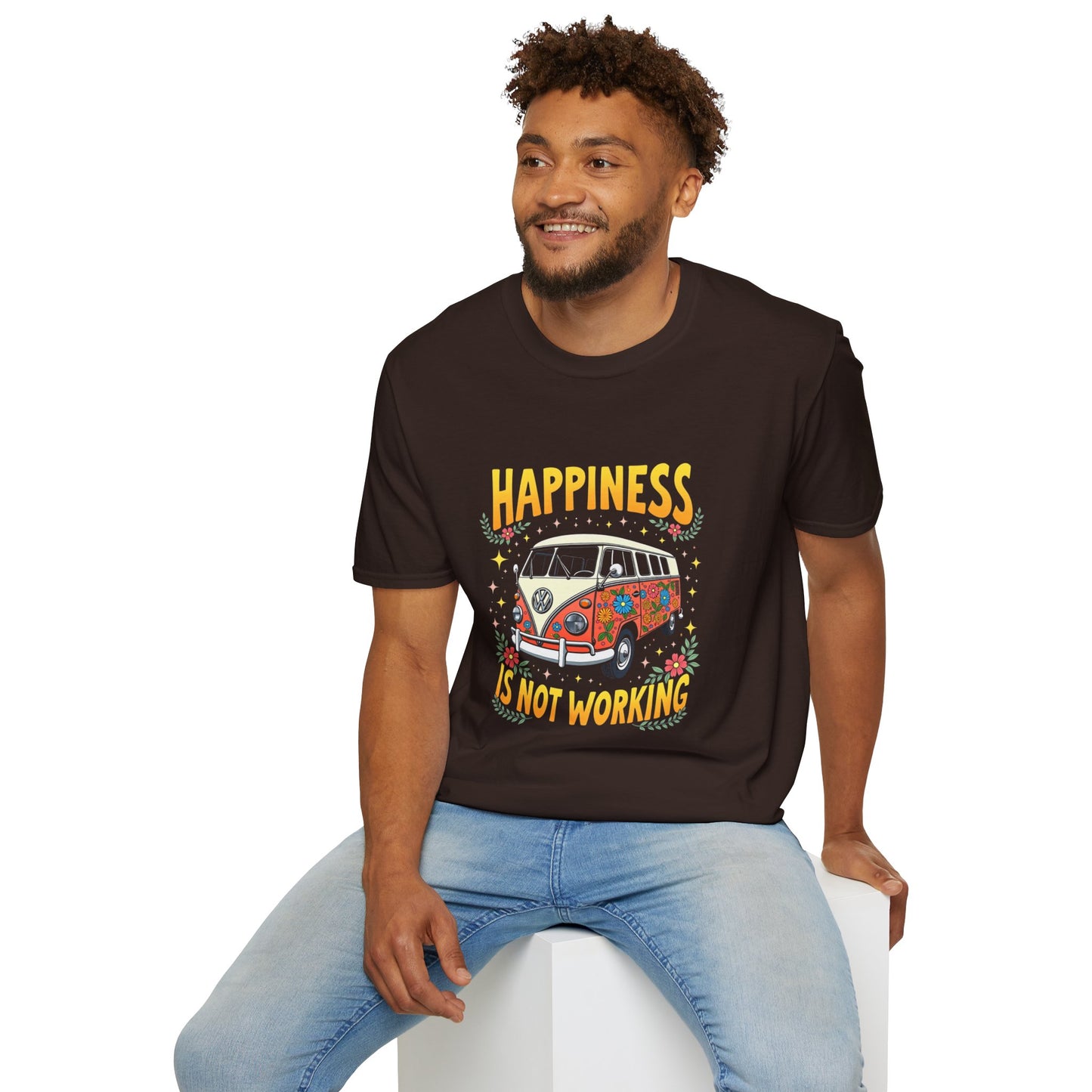 Ink Pulse Print - Vintage Hippie Tee - "Happiness is Not Working" (Produced in Australia)