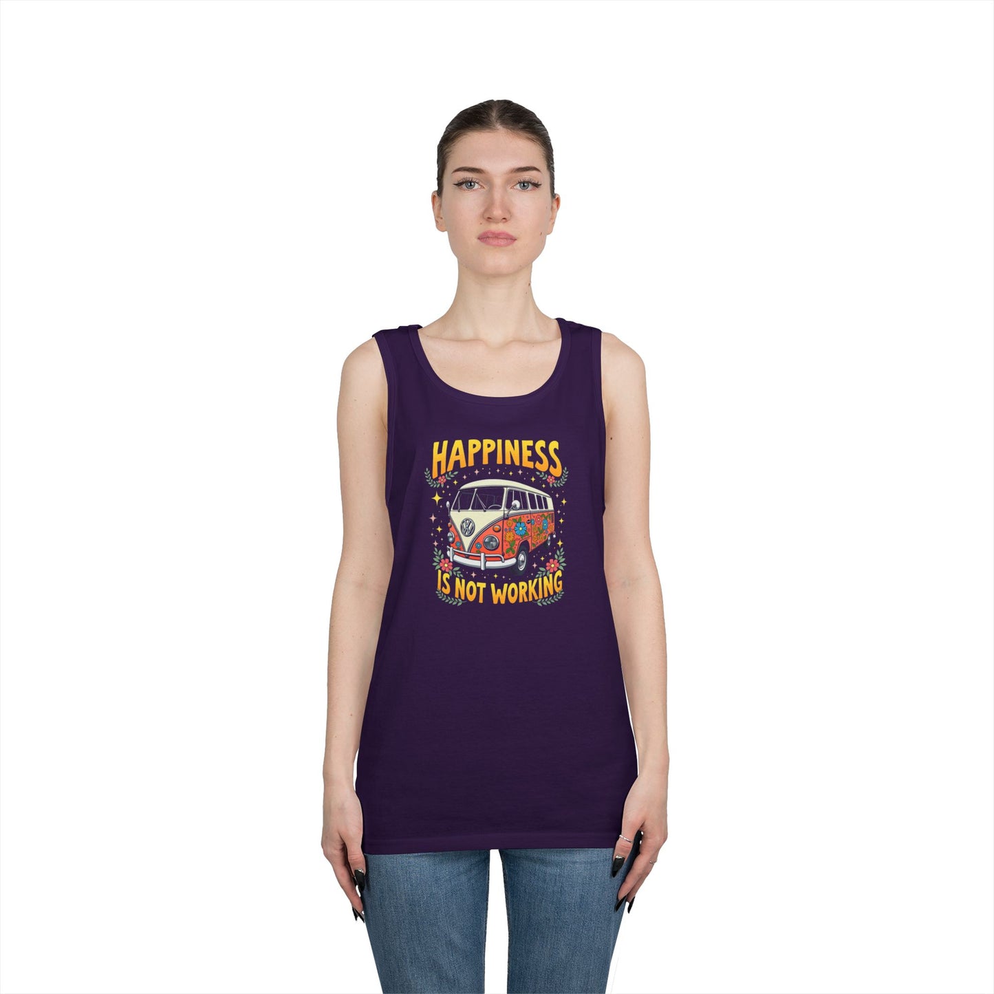 Ink Pulse Print - Vintage Camper Vibes Tank Top - Happiness is Not Working, (Produced in the USA)