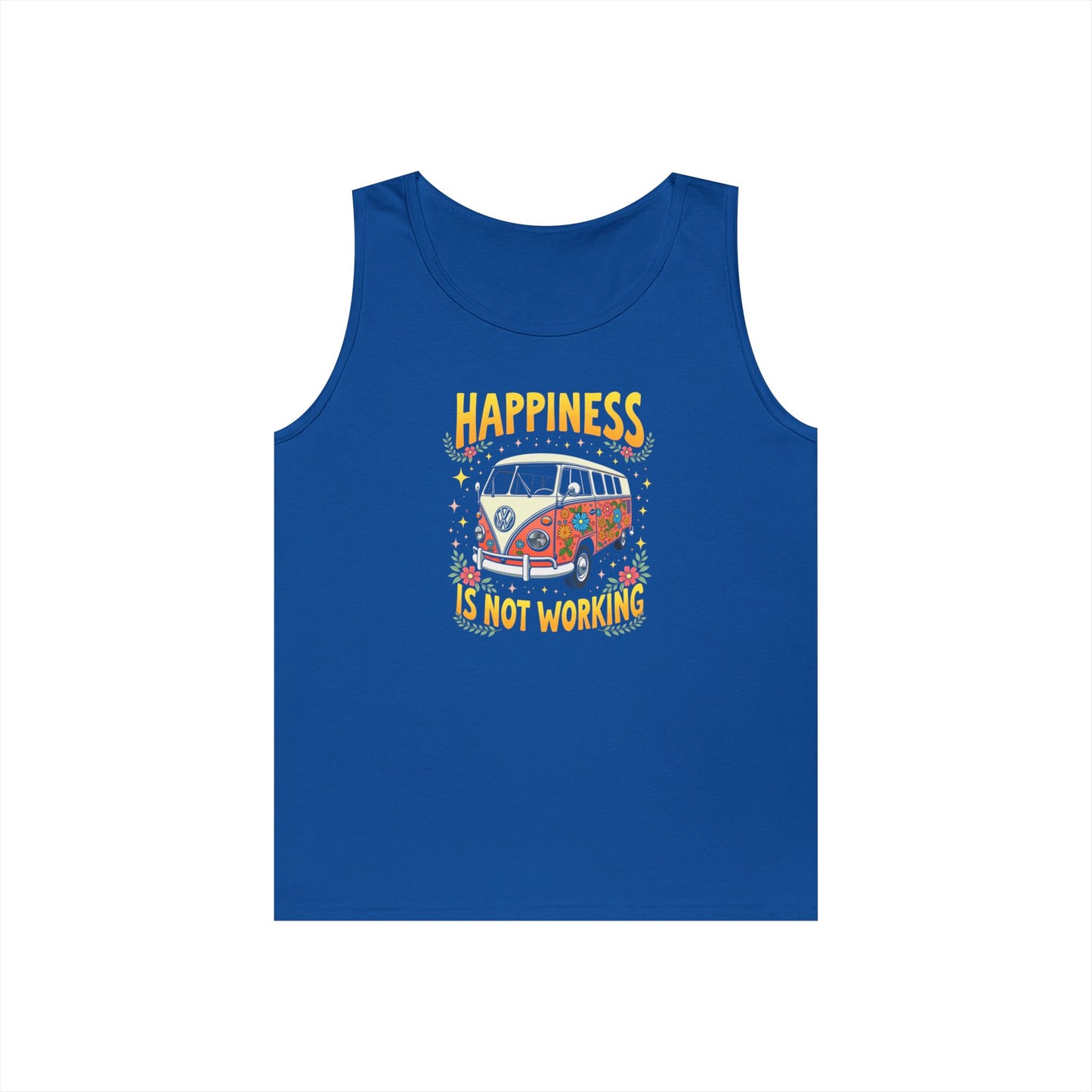 Ink Pulse Print - Vintage Camper Vibes Tank Top - Happiness is Not Working, (Produced in the USA)