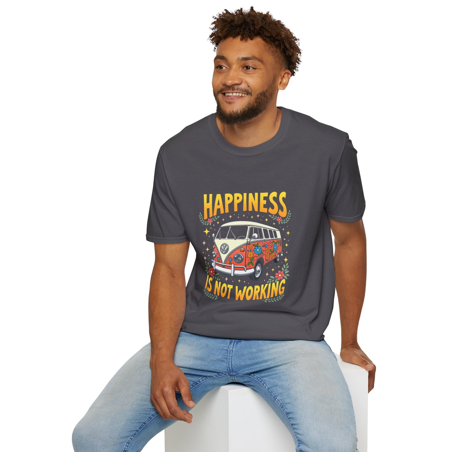 Ink Pulse Print - Vintage Hippie Tee - "Happiness is Not Working" (Produced in Australia)