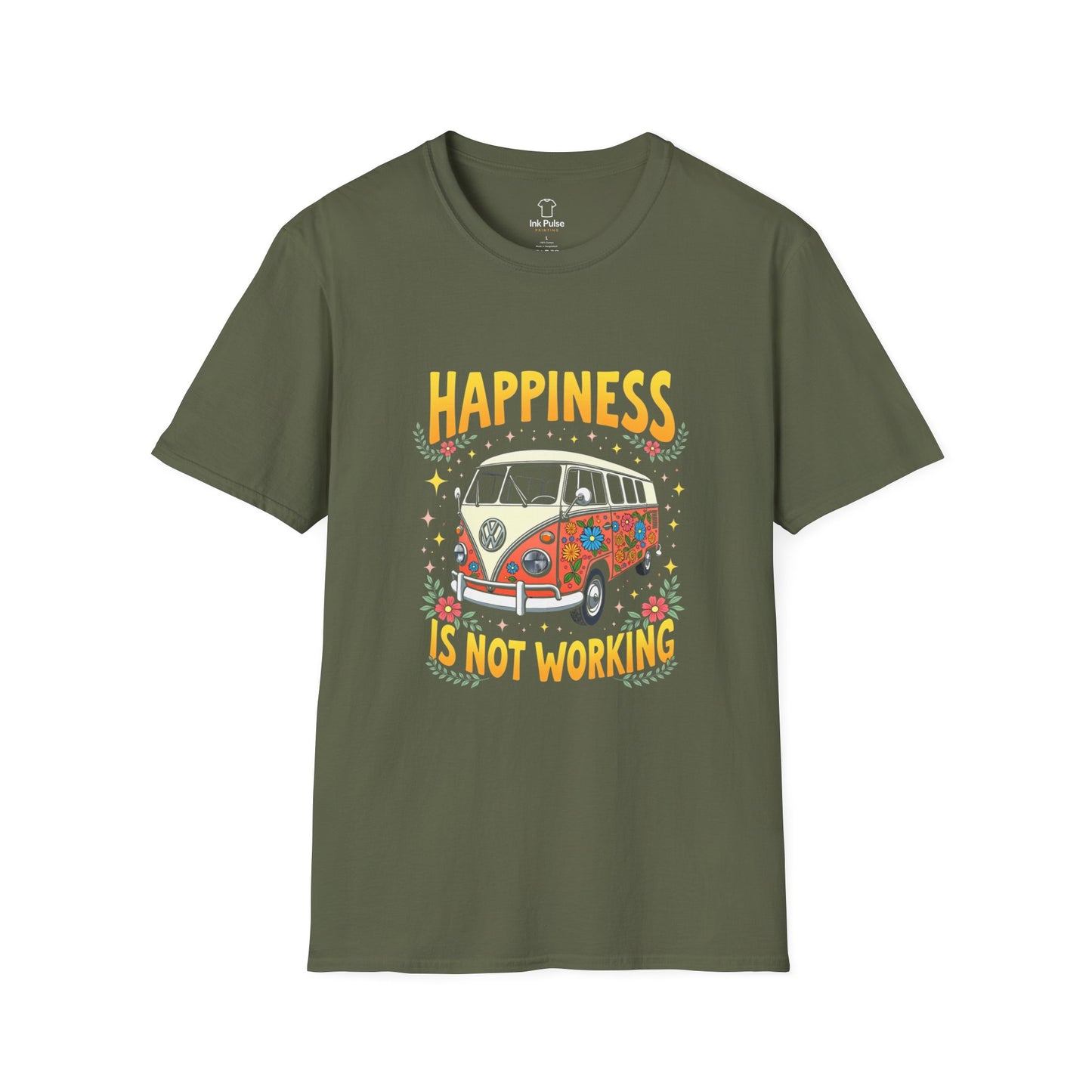 Ink Pulse Print - Vintage Hippie Tee - "Happiness is Not Working" (Produced in Australia)