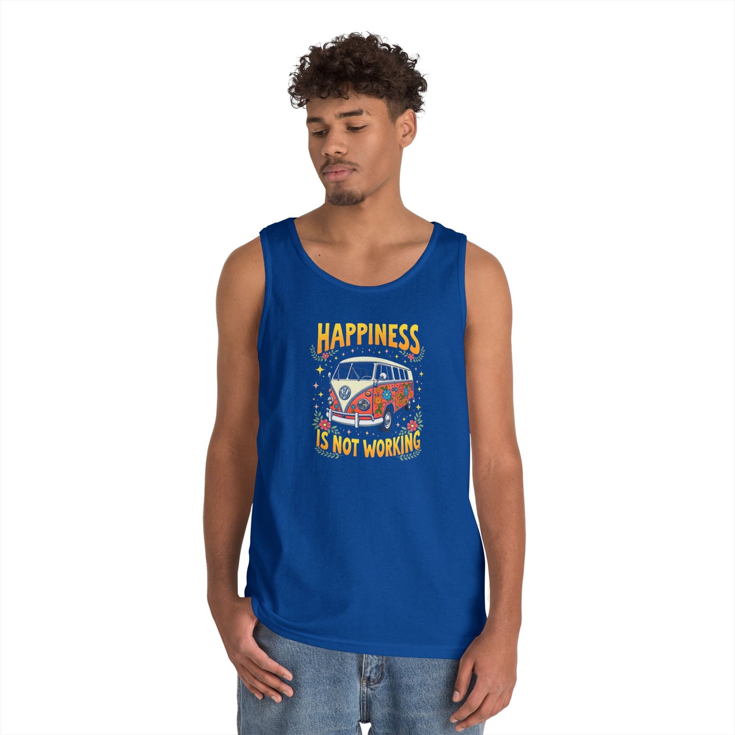 Ink Pulse Print - Vintage Camper Vibes Tank Top - Happiness is Not Working, (Produced in the USA)
