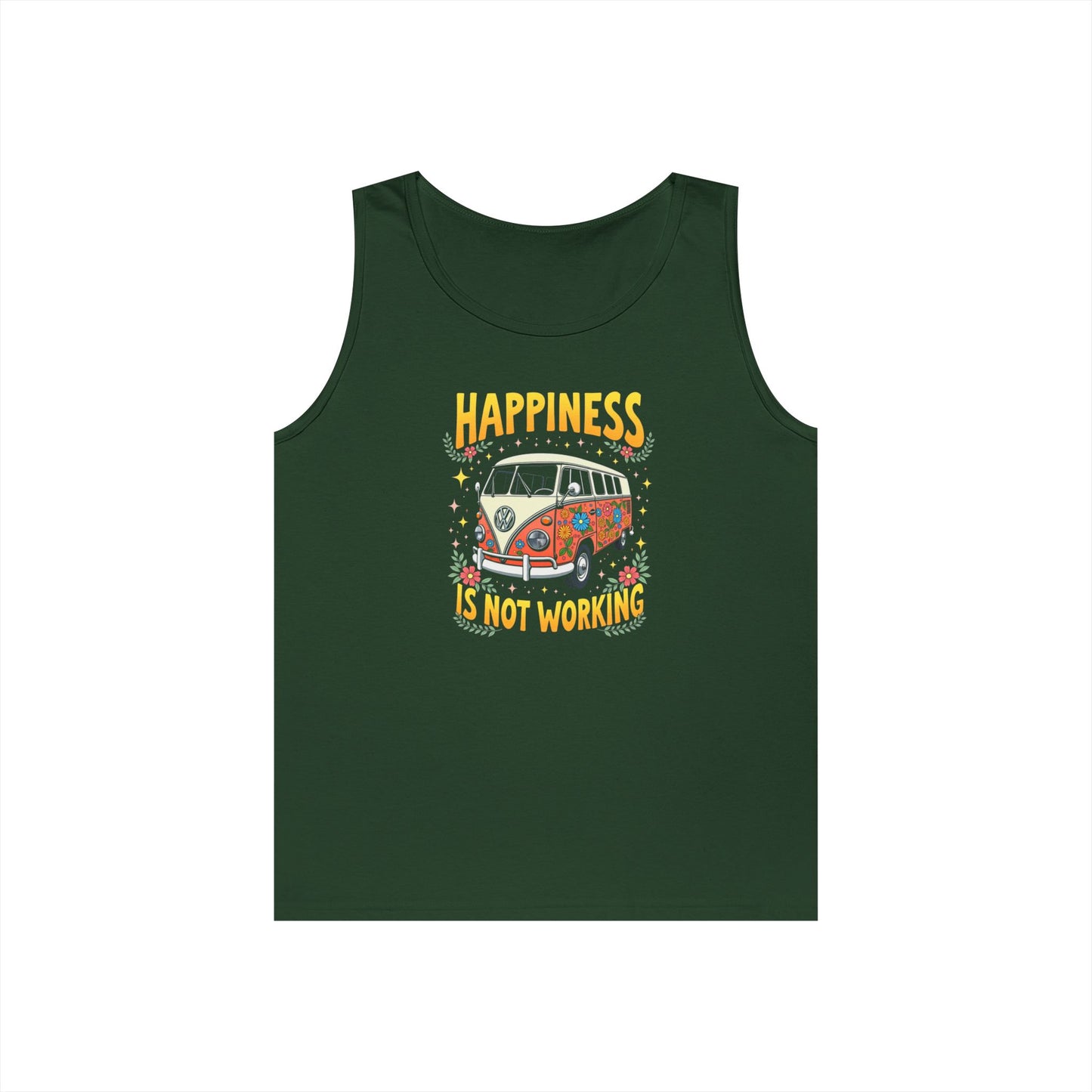 Ink Pulse Print - Vintage Camper Vibes Tank Top - Happiness is Not Working, (Produced in the USA)