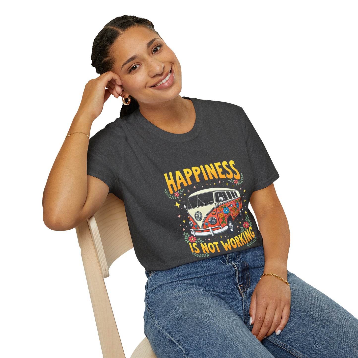 Ink Pulse Print - Vintage Hippie Tee - "Happiness is Not Working" (Produced in Australia)