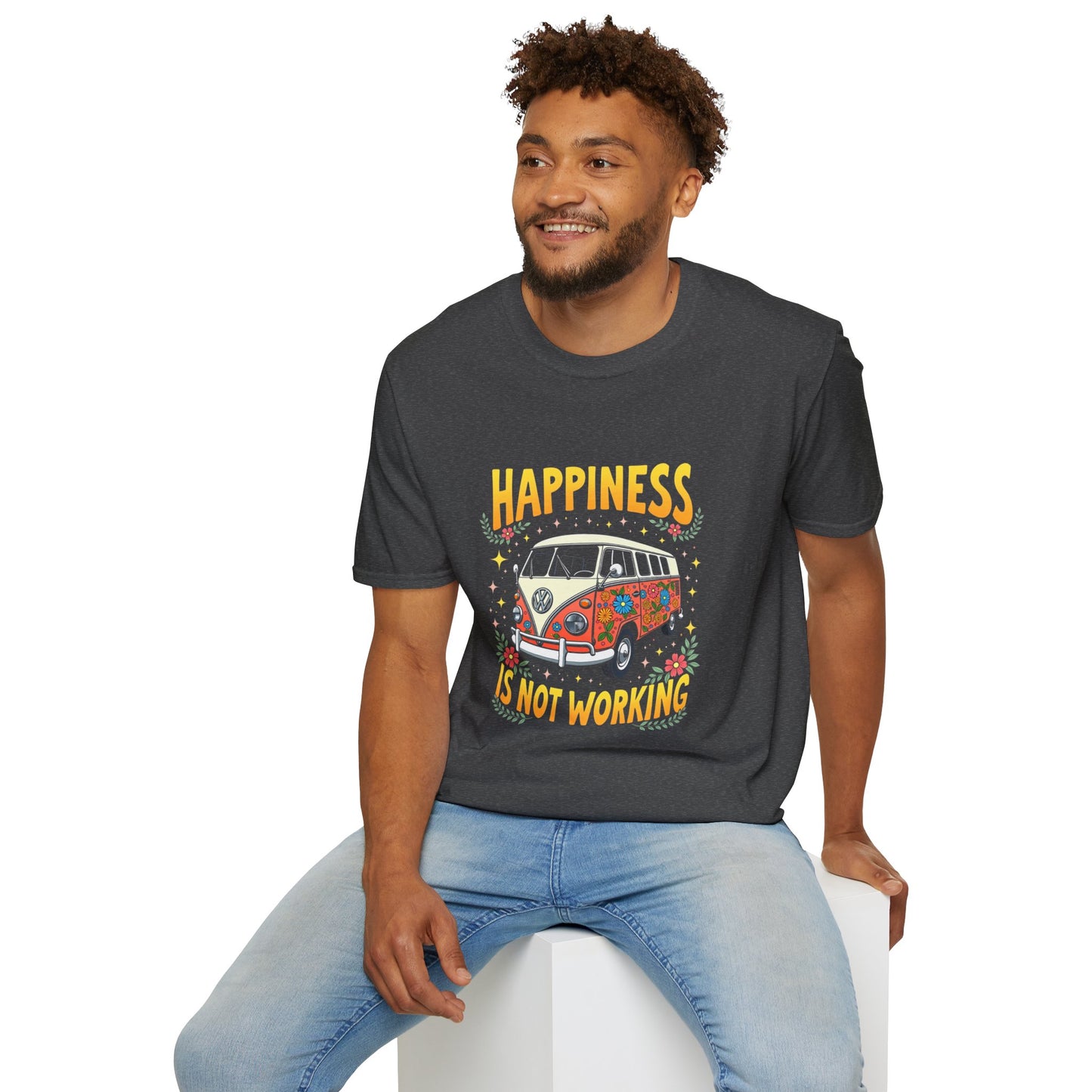 Ink Pulse Print - Vintage Hippie Tee - "Happiness is Not Working" (Produced in Australia)