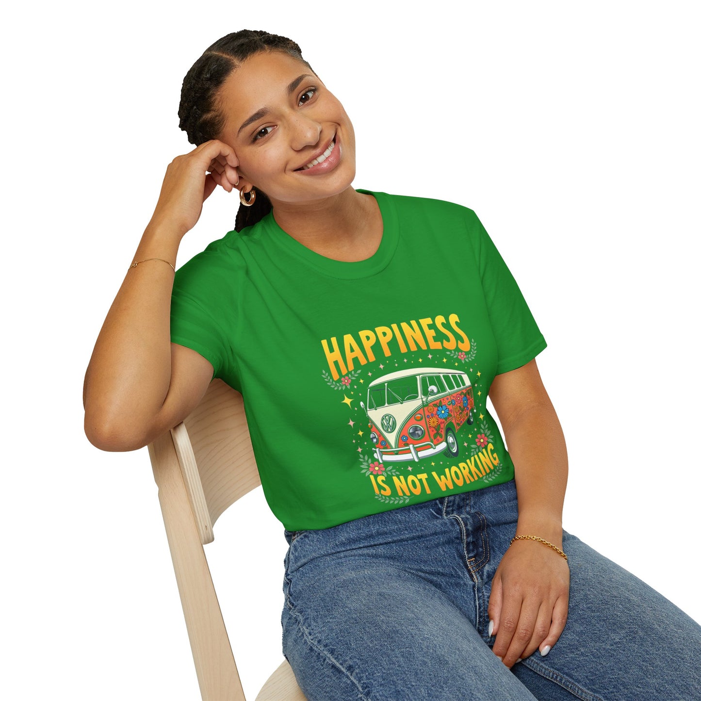 Ink Pulse Print - Vintage Hippie Tee - "Happiness is Not Working" (Produced in Australia)