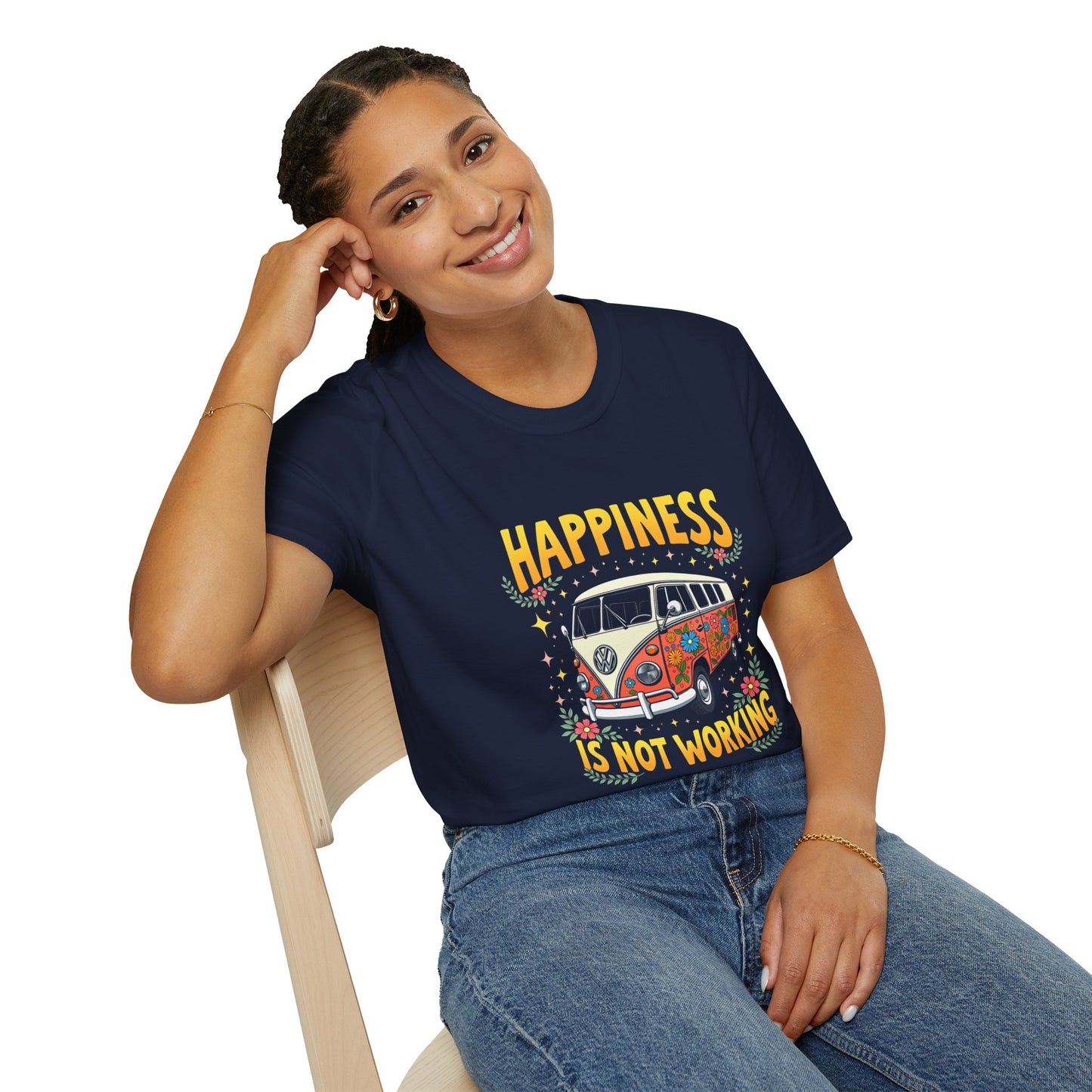 Ink Pulse Print - Vintage Hippie Tee - "Happiness is Not Working" (Produced in Australia)