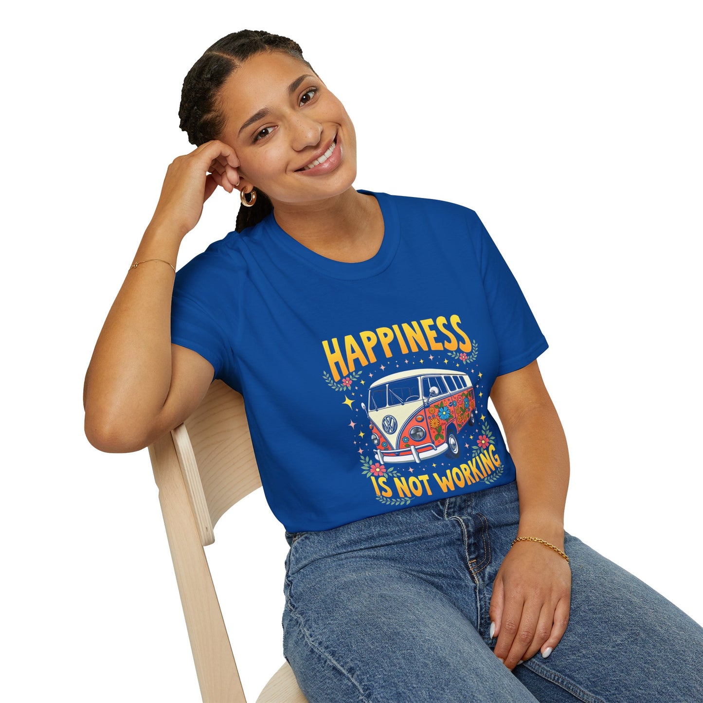 Ink Pulse Print - Vintage Hippie Tee - "Happiness is Not Working" (Produced in Australia)