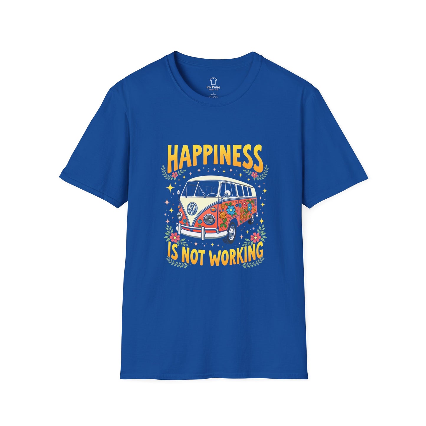 Ink Pulse Print - Vintage Hippie Tee - "Happiness is Not Working" (Produced in Australia)