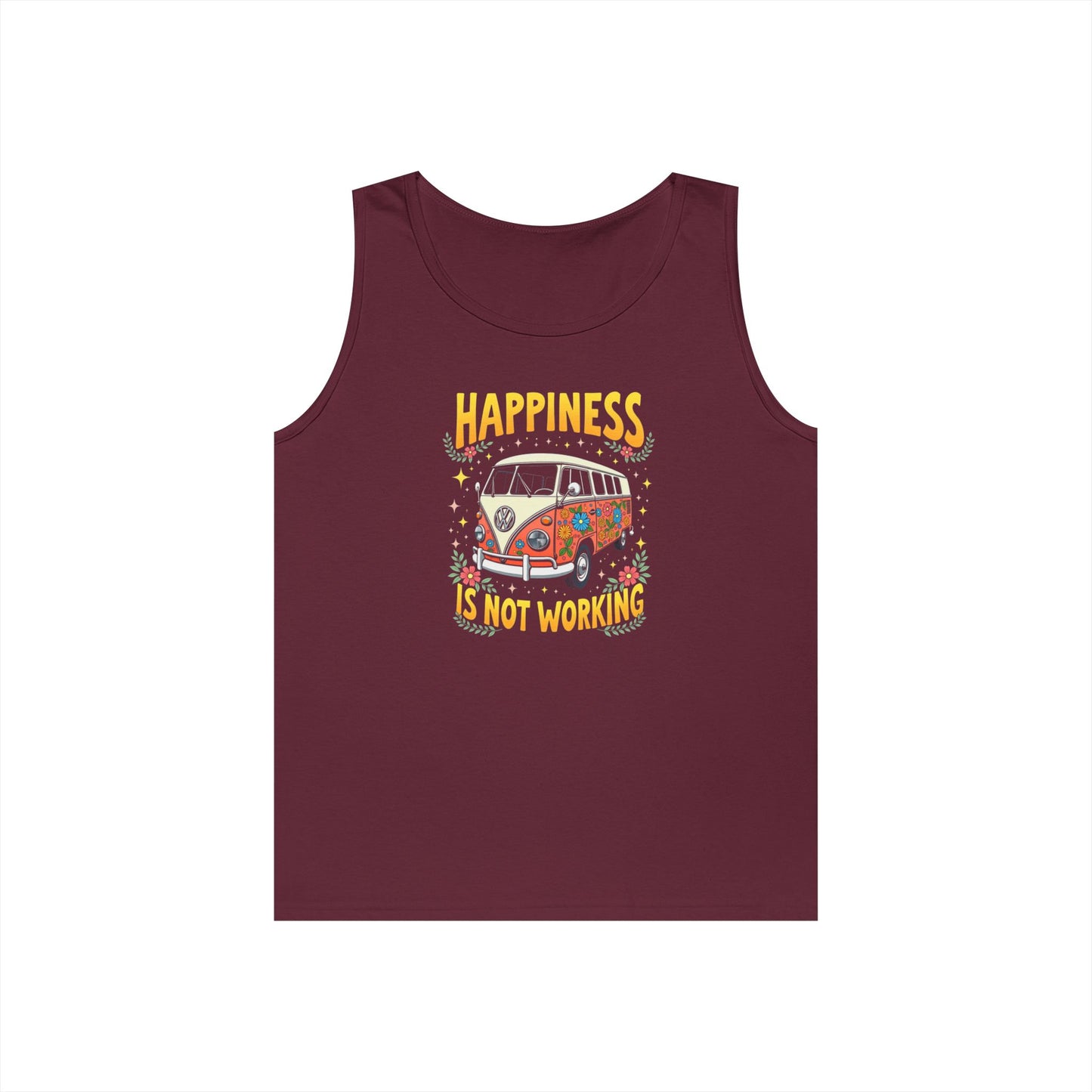 Ink Pulse Print - Vintage Camper Vibes Tank Top - Happiness is Not Working, (Produced in the USA)