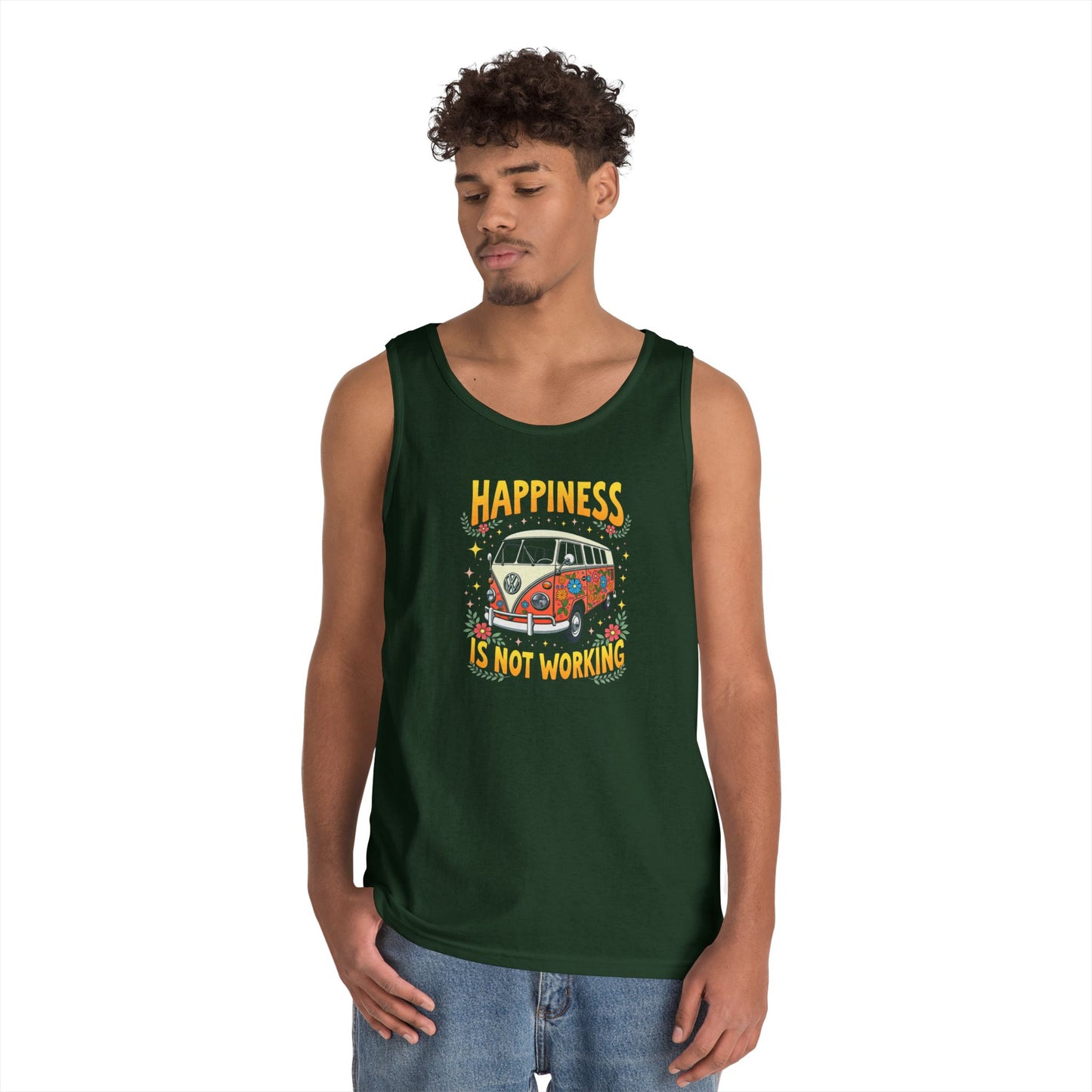 Ink Pulse Print - Vintage Camper Vibes Tank Top - Happiness is Not Working, (Produced in the USA)