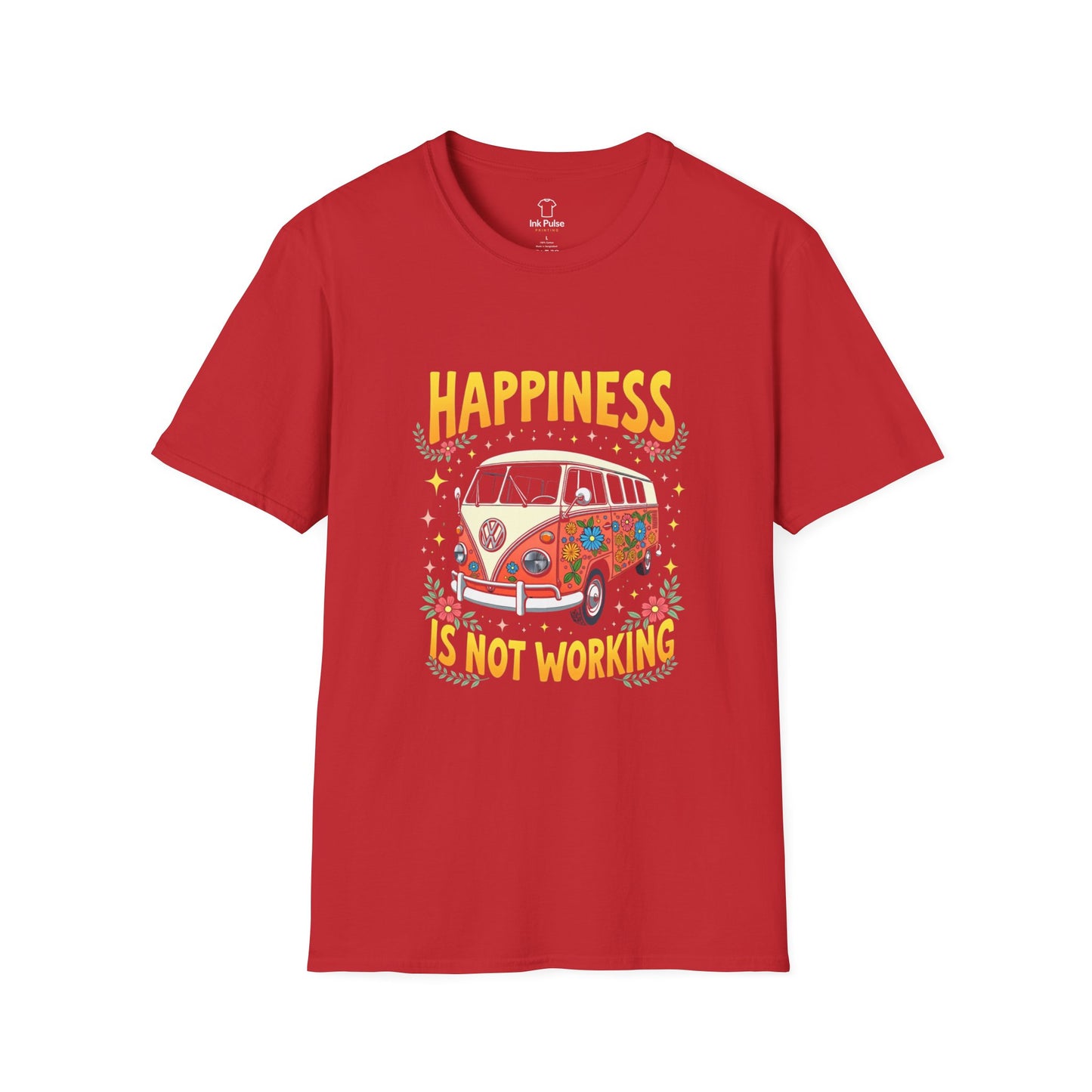 Ink Pulse Print - Vintage Hippie Tee - "Happiness is Not Working" (Produced in Australia)