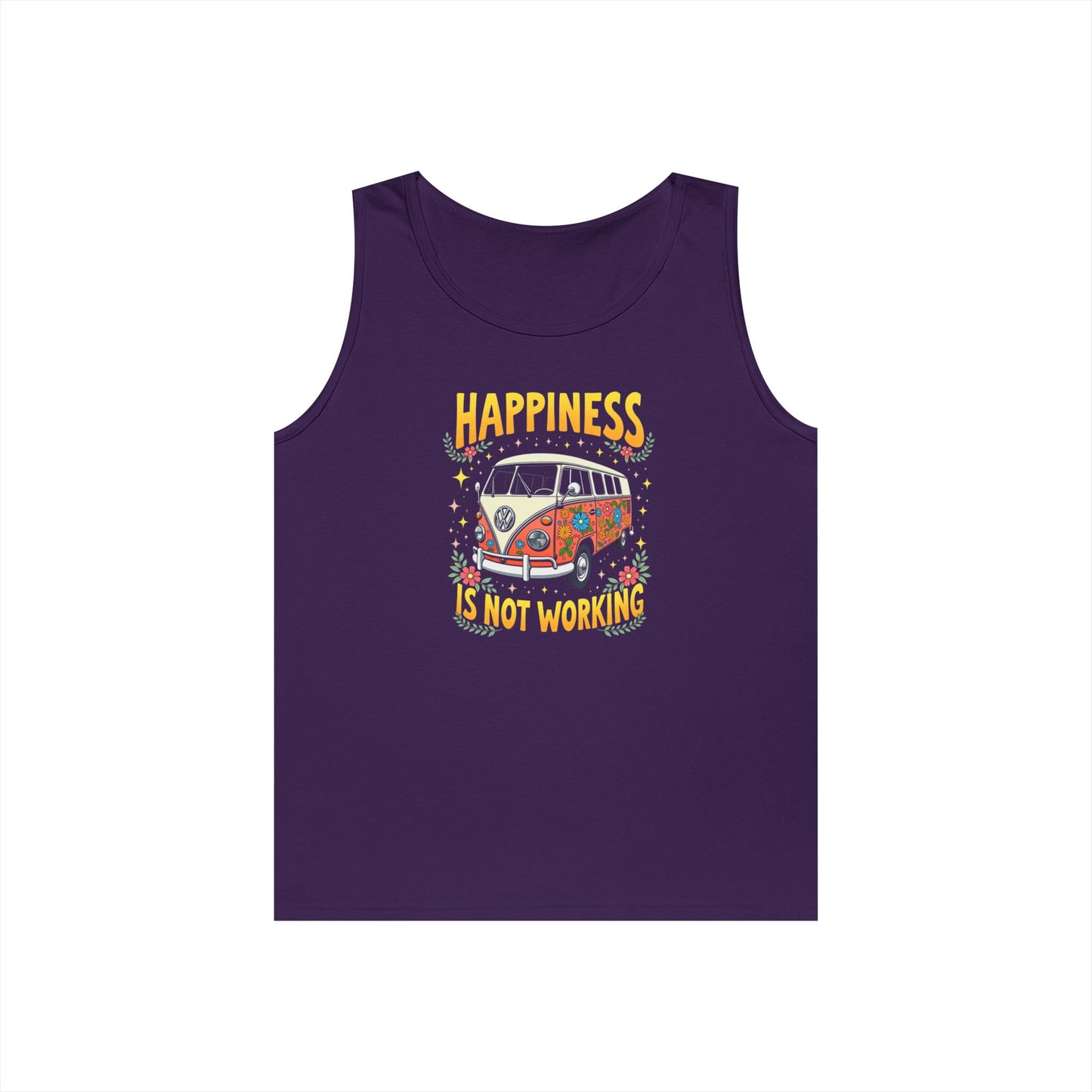 Ink Pulse Print - Vintage Camper Vibes Tank Top - Happiness is Not Working, (Produced in the USA)