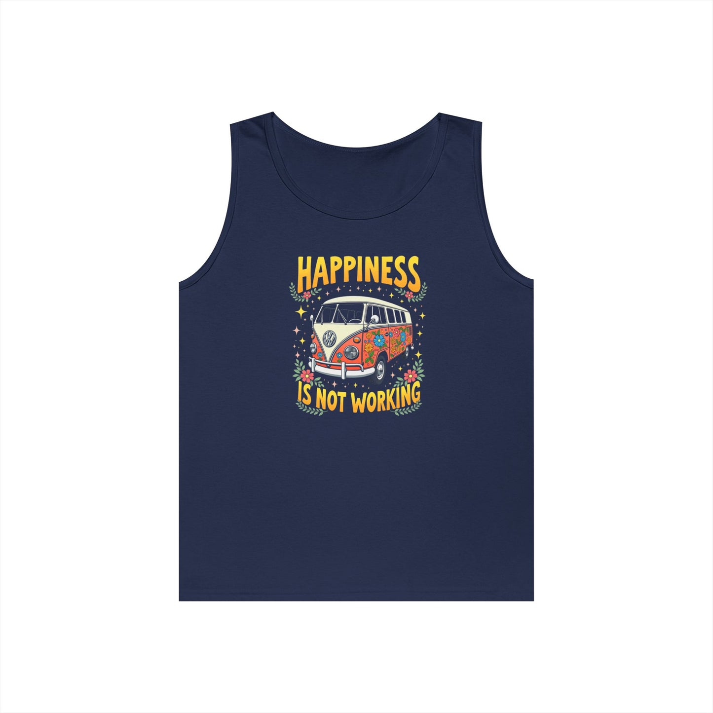 Ink Pulse Print - Vintage Camper Vibes Tank Top - Happiness is Not Working, (Produced in the USA)