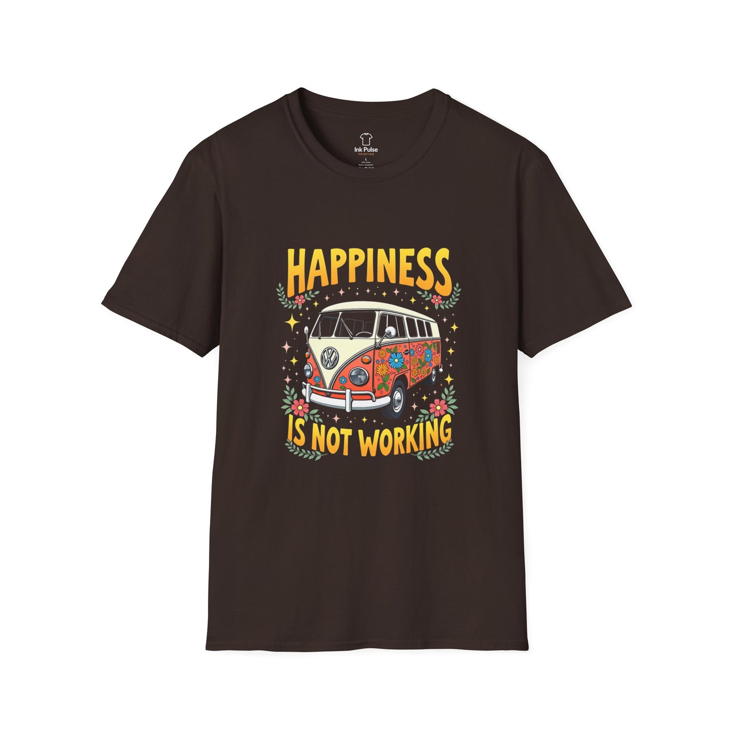 Ink Pulse Print - Vintage Hippie Tee - "Happiness is Not Working" (Produced in Australia)