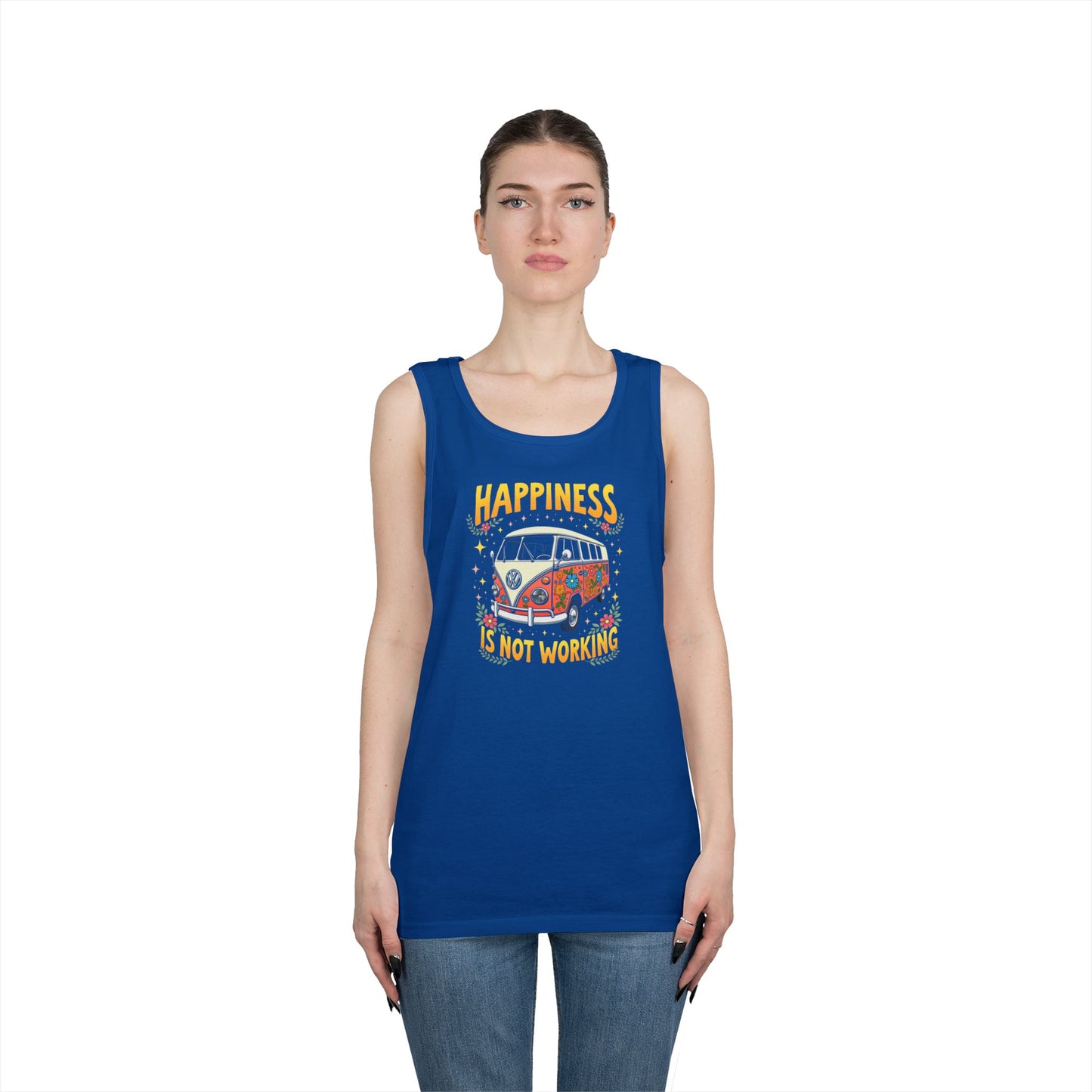 Ink Pulse Print - Vintage Camper Vibes Tank Top - Happiness is Not Working, (Produced in the USA)