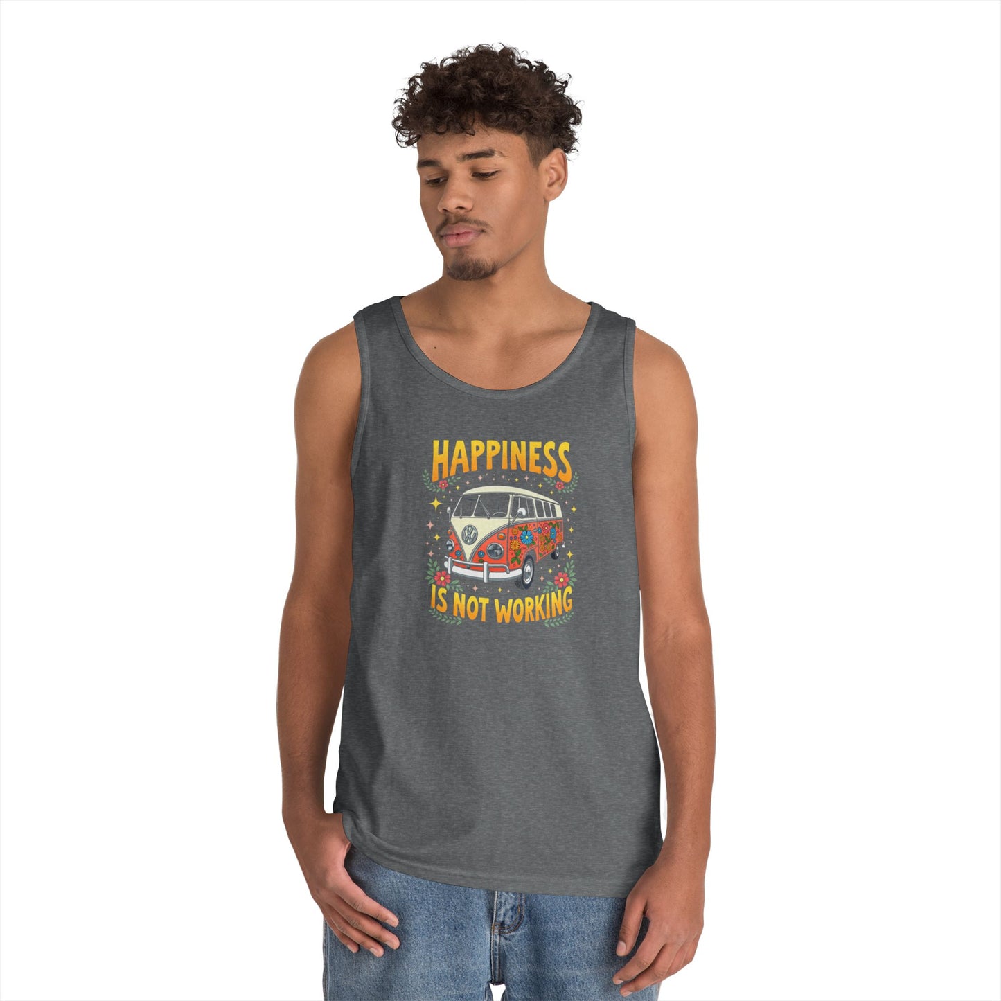 Ink Pulse Print - Vintage Camper Vibes Tank Top - Happiness is Not Working, (Produced in the USA)
