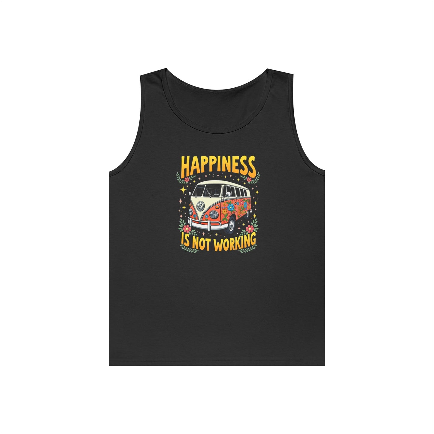 Ink Pulse Print - Vintage Camper Vibes Tank Top - Happiness is Not Working, (Produced in the USA)