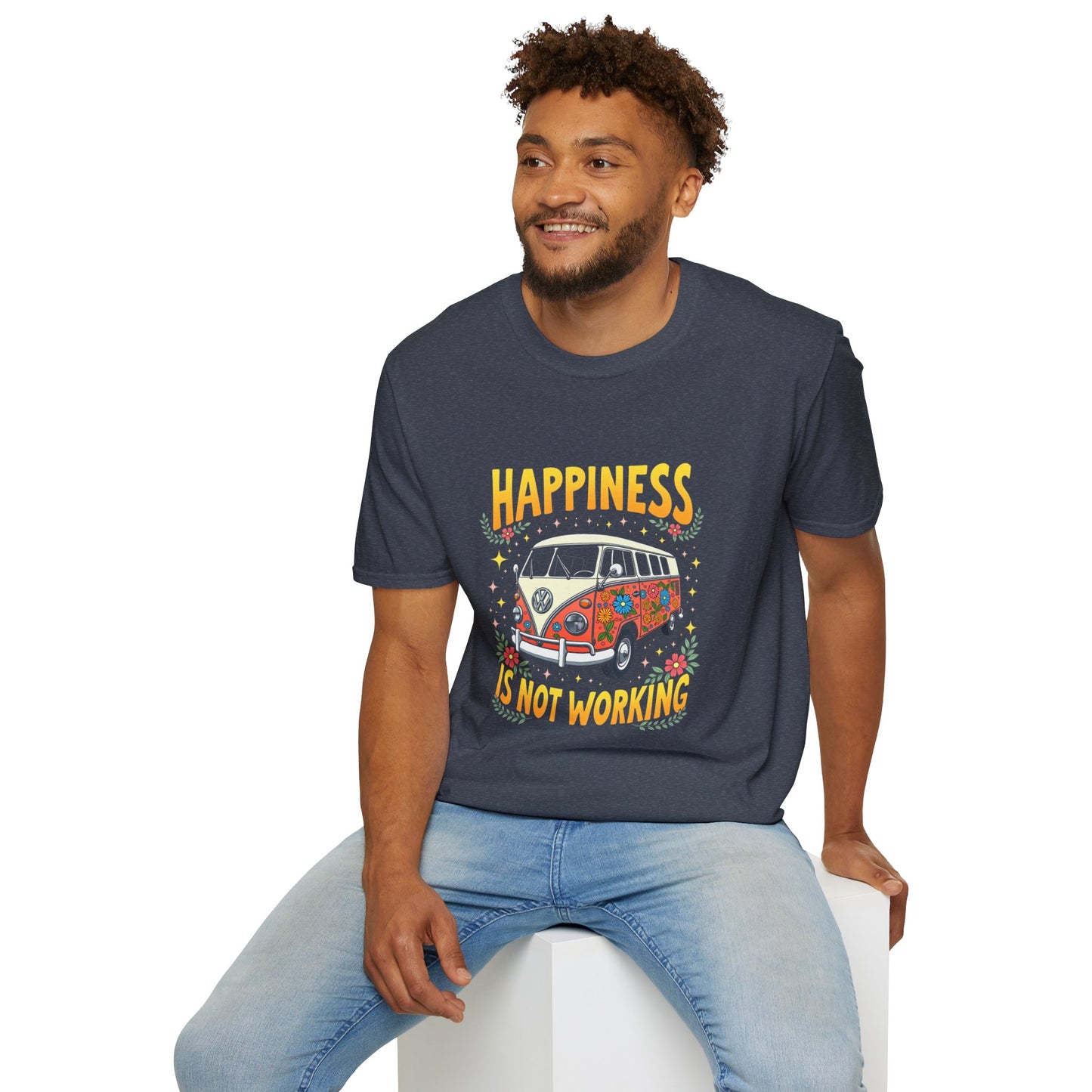 Ink Pulse Print - Vintage Hippie Tee - "Happiness is Not Working" (Produced in Australia)