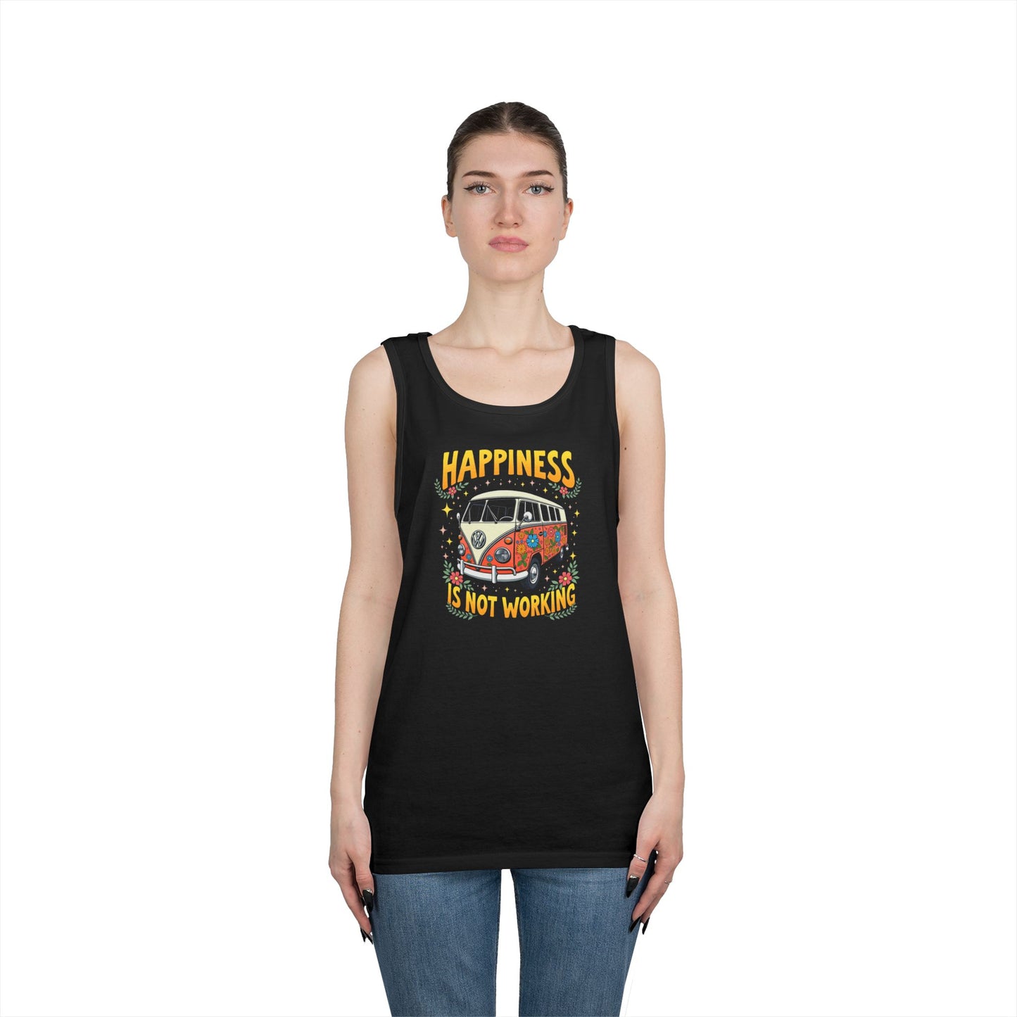 Ink Pulse Print - Vintage Camper Vibes Tank Top - Happiness is Not Working, (Produced in the USA)