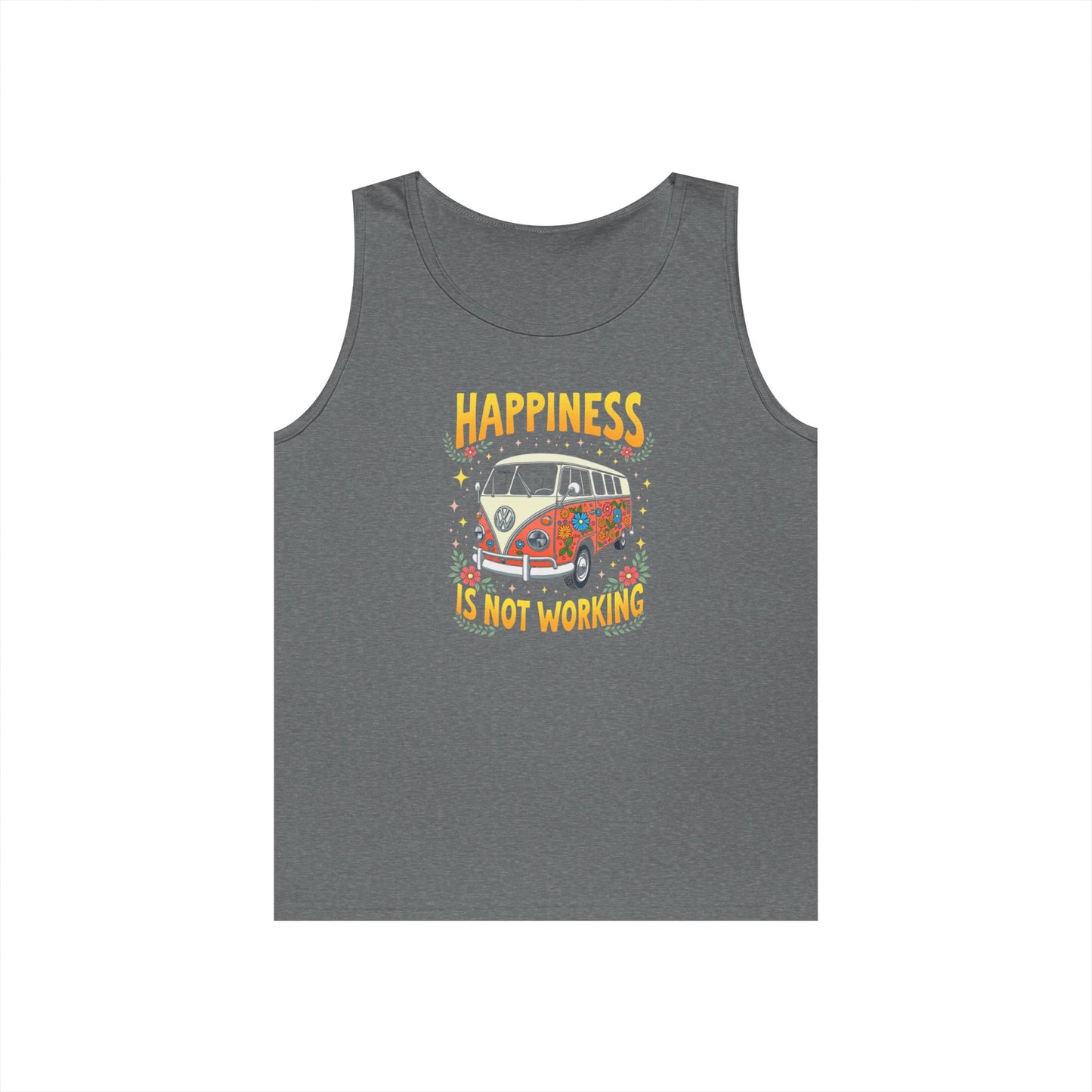 Ink Pulse Print - Vintage Camper Vibes Tank Top - Happiness is Not Working, (Produced in the USA)