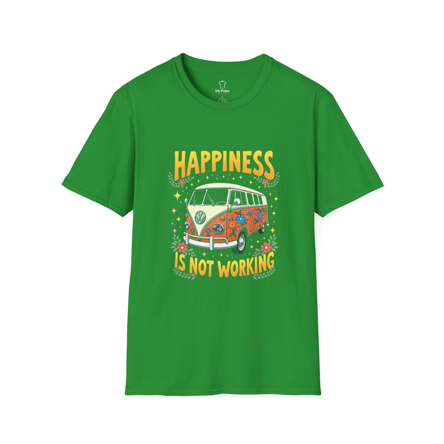 Ink Pulse Print - Vintage Hippie Tee - "Happiness is Not Working" (Produced in Australia)