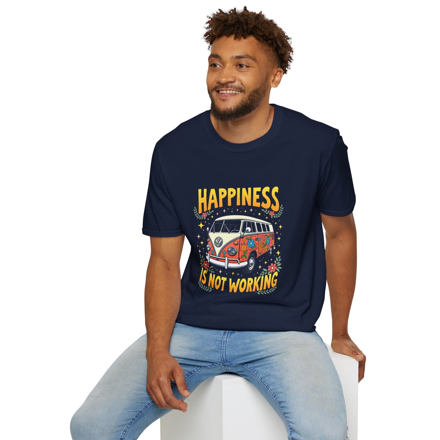 Ink Pulse Print - Vintage Hippie Tee - "Happiness is Not Working" (Produced in Australia)