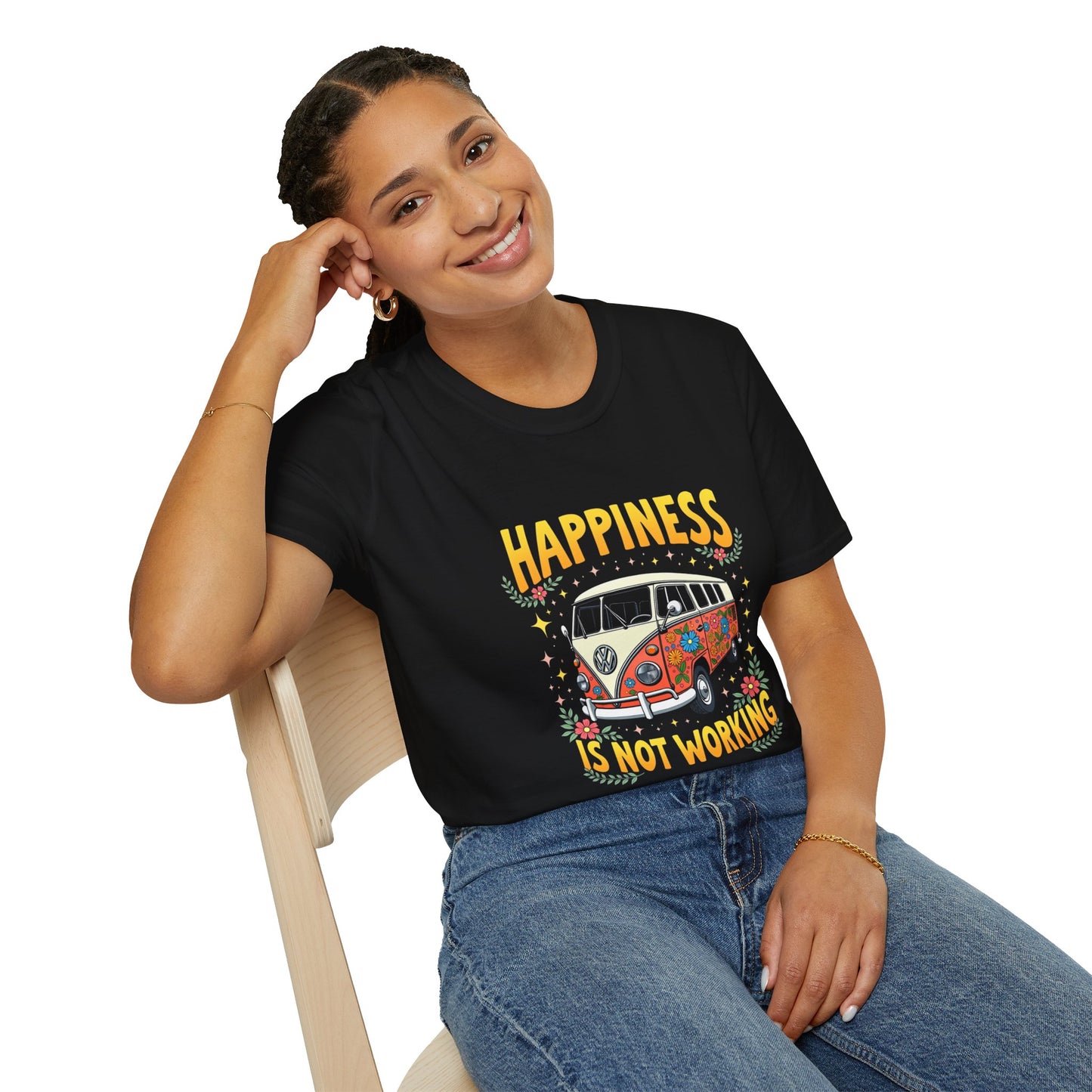 Ink Pulse Print - Vintage Hippie Tee - "Happiness is Not Working" (Produced in Australia)