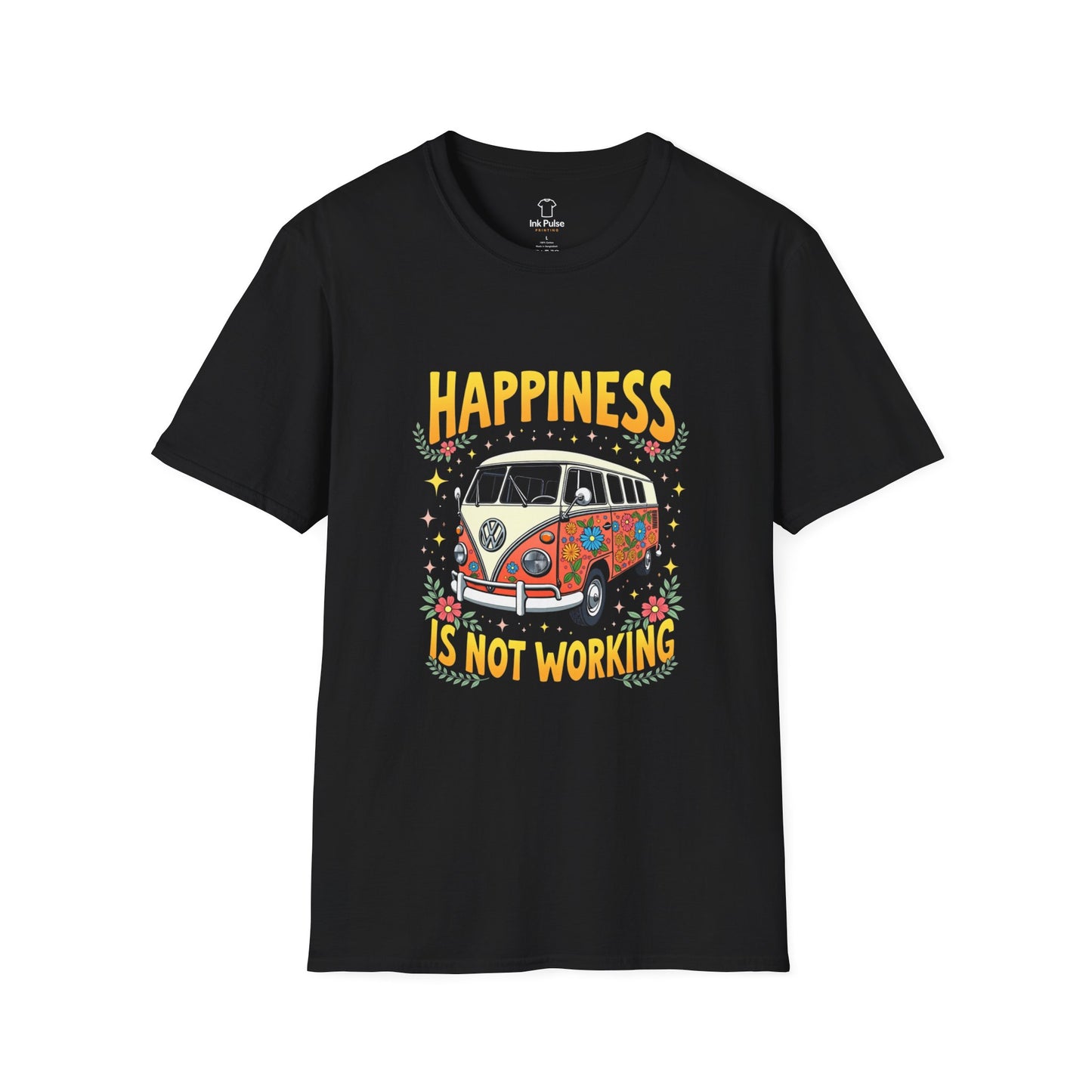 Ink Pulse Print - Vintage Hippie Tee - "Happiness is Not Working" (Produced in Australia)