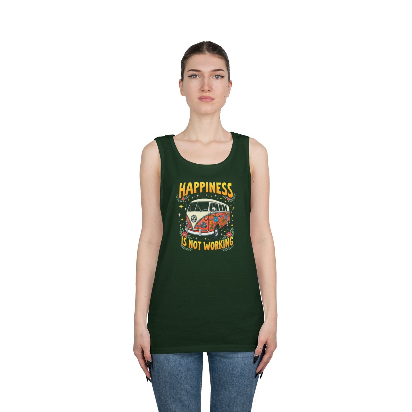 Ink Pulse Print - Vintage Camper Vibes Tank Top - Happiness is Not Working, (Produced in the USA)