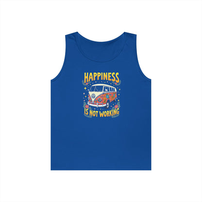 Ink Pulse Print - Vintage Camper Vibes Tank Top - Happiness is Not Working, (Produced in the USA)