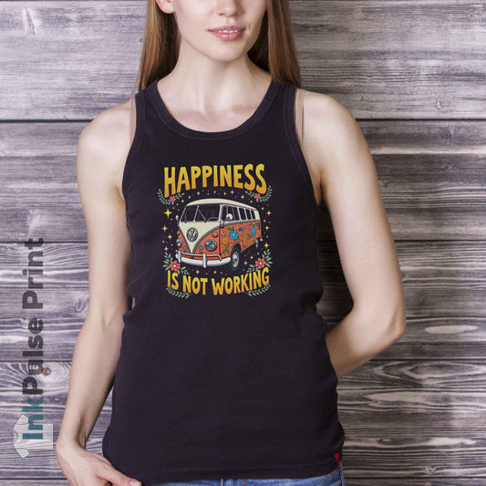Ink Pulse Print - Vintage Camper Vibes Tank Top - Happiness is Not Working, (Produced in the USA)