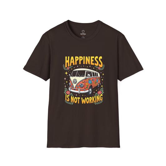 Ink Pulse Print - Vintage Hippie Tee - "Happiness is Not Working" (Produced in Australia)