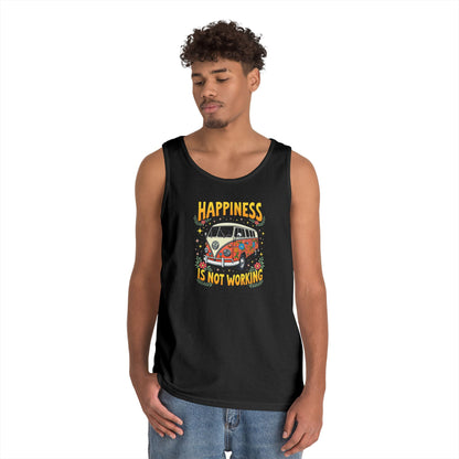 Ink Pulse Print - Vintage Camper Vibes Tank Top - Happiness is Not Working, (Produced in the USA)