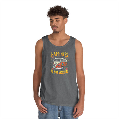 Ink Pulse Print - Vintage Camper Vibes Tank Top - Happiness is Not Working, (Produced in the USA)
