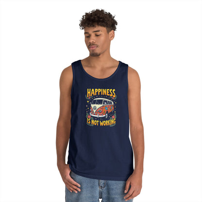 Ink Pulse Print - Vintage Camper Vibes Tank Top - Happiness is Not Working, (Produced in the USA)