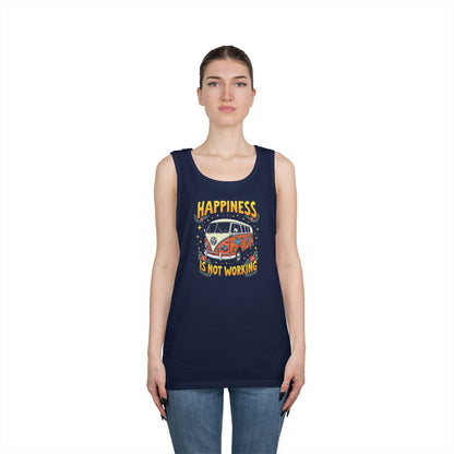 Ink Pulse Print - Vintage Camper Vibes Tank Top - Happiness is Not Working, (Produced in the USA)
