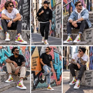 Men’s colourful brush stroke high-top canvas shoes by Ink Pulse Print