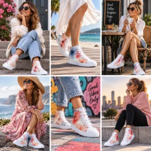Women’s floral high-top canvas shoes by Ink Pulse Print