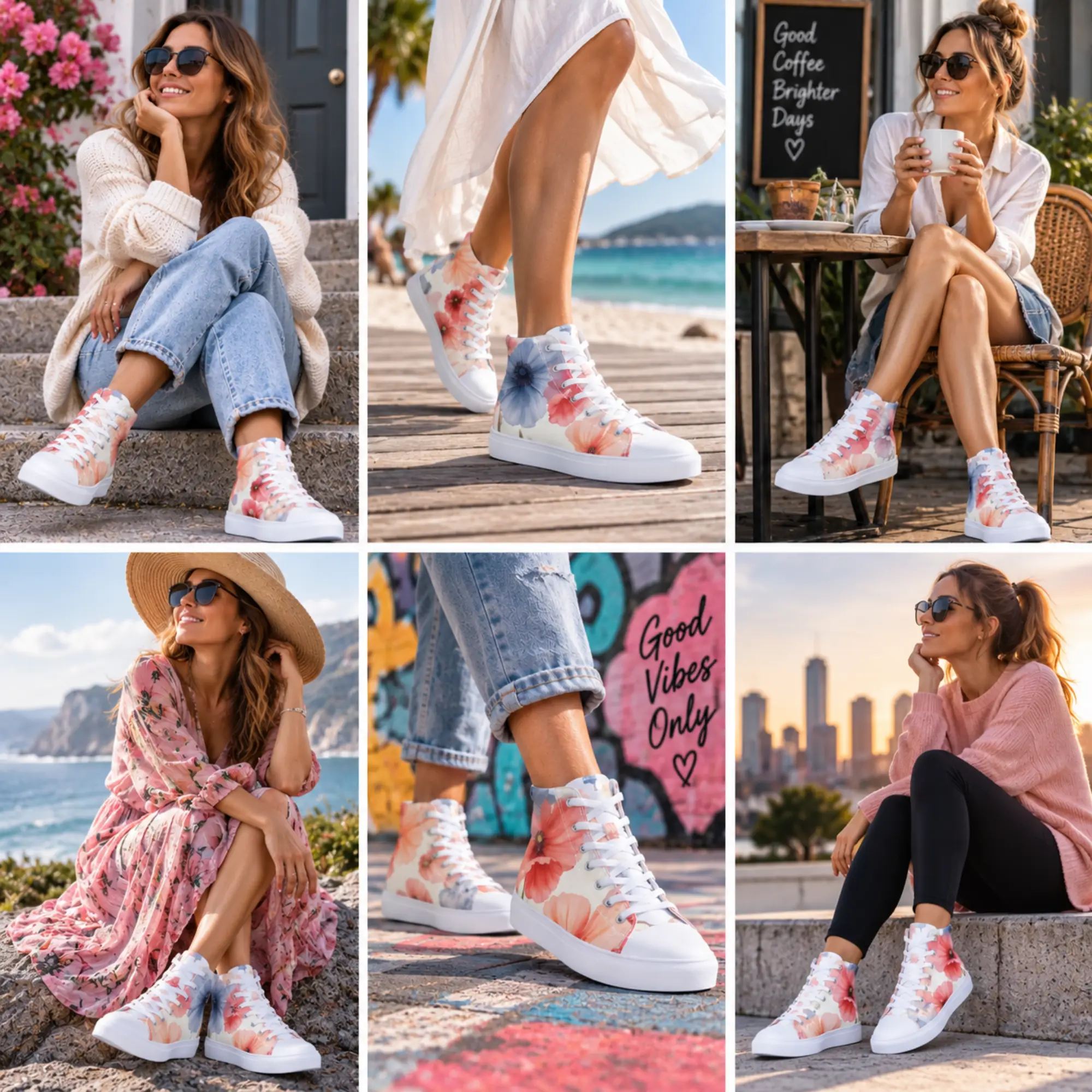 Women’s floral high-top canvas shoes by Ink Pulse Print