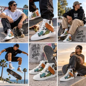 Men’s skateboard graphic high-top canvas shoes by Ink Pulse Print