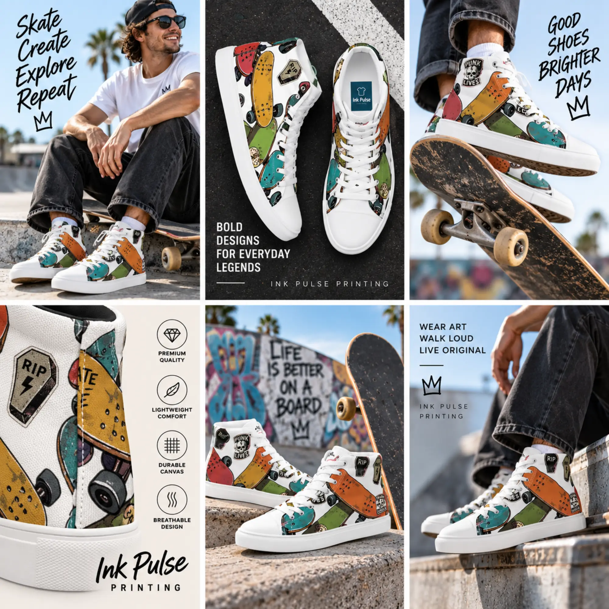 Men’s skateboard high-top canvas shoes promotional image