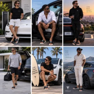 Men’s black EV-inspired slides by Ink Pulse Print