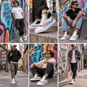 Men’s tropical abstract high-top canvas shoes by Ink Pulse Print