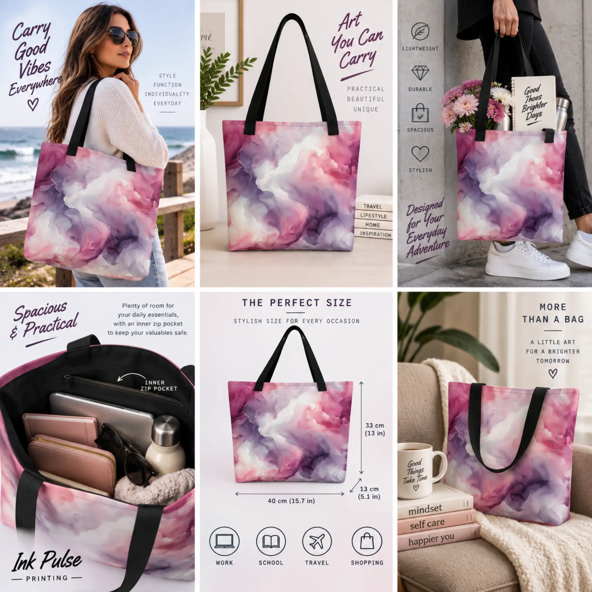 Pink purple watercolour tote bag lifestyle image